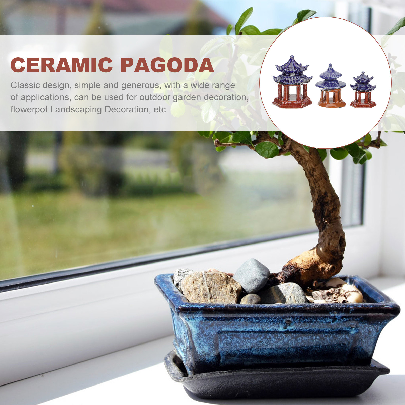 Aquarium Decor - 3 stuks keramische paviljoen, miniatuurpagode, decoratief